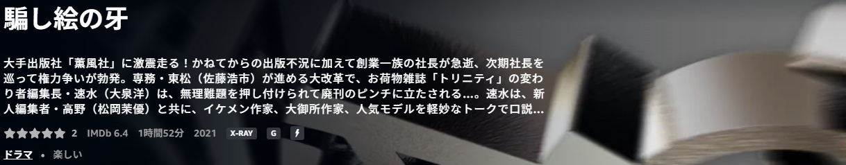 大泉洋の演技が光る騙し絵の牙/あらすじと感想
